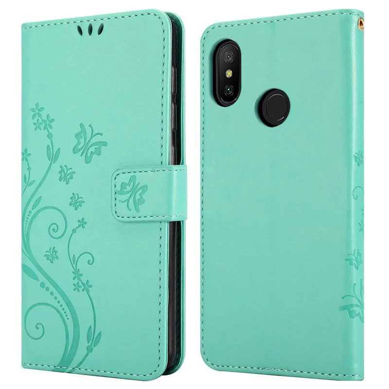 Cadorabo Hülle kompatibel mit Xiaomi RedMi NOTE 6 PRO Schutzhülle im Blumen Design mit Magnetverschluss, Standfunktion und Kartenfächern