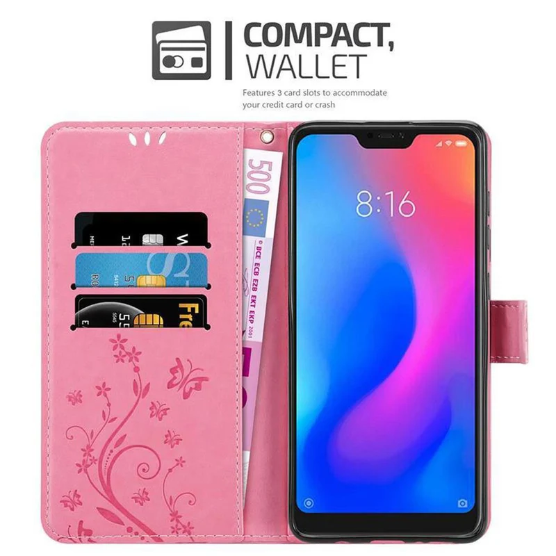 Cadorabo Hülle kompatibel mit Xiaomi RedMi NOTE 6 PRO Schutzhülle im Blumen Design mit Magnetverschluss, Standfunktion und Kartenfächern