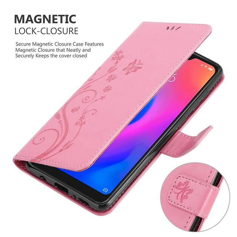 Cadorabo Hülle kompatibel mit Xiaomi RedMi NOTE 6 PRO Schutzhülle im Blumen Design mit Magnetverschluss, Standfunktion und Kartenfächern