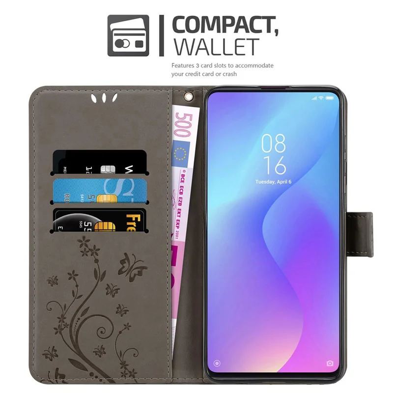 Cadorabo Hülle kompatibel mit Xiaomi Mi 9T / Mi 9T PRO / RedMi K20 / RedMi K20 PRO Schutzhülle im Blumen Design mit Magnetverschluss, Standfunktion und Kartenfächern