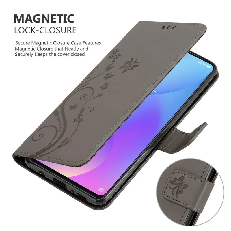 Cadorabo Hülle kompatibel mit Xiaomi Mi 9T / Mi 9T PRO / RedMi K20 / RedMi K20 PRO Schutzhülle im Blumen Design mit Magnetverschluss, Standfunktion und Kartenfächern