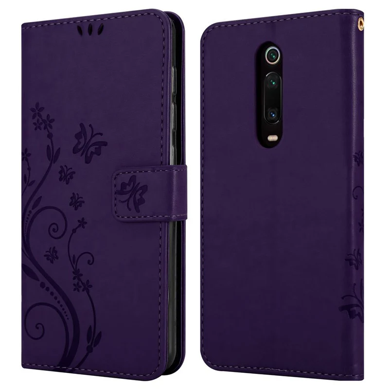 Cadorabo Hülle kompatibel mit Xiaomi Mi 9T / Mi 9T PRO / RedMi K20 / RedMi K20 PRO Schutzhülle im Blumen Design mit Magnetverschluss, Standfunktion und Kartenfächern