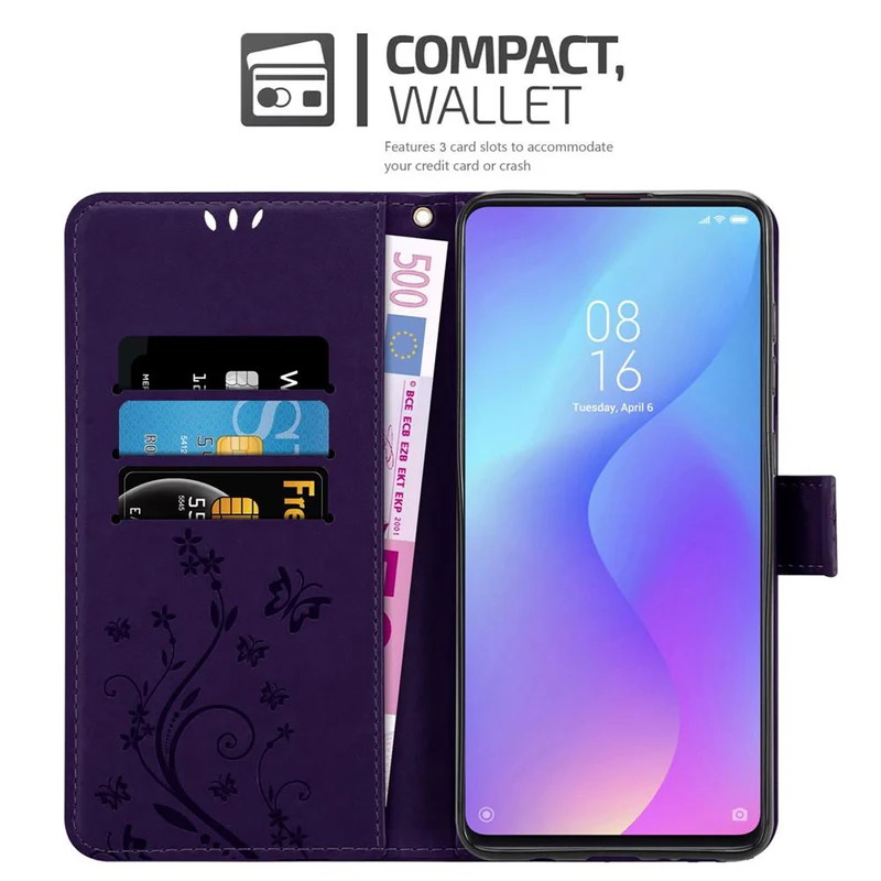 Cadorabo Hülle kompatibel mit Xiaomi Mi 9T / Mi 9T PRO / RedMi K20 / RedMi K20 PRO Schutzhülle im Blumen Design mit Magnetverschluss, Standfunktion und Kartenfächern