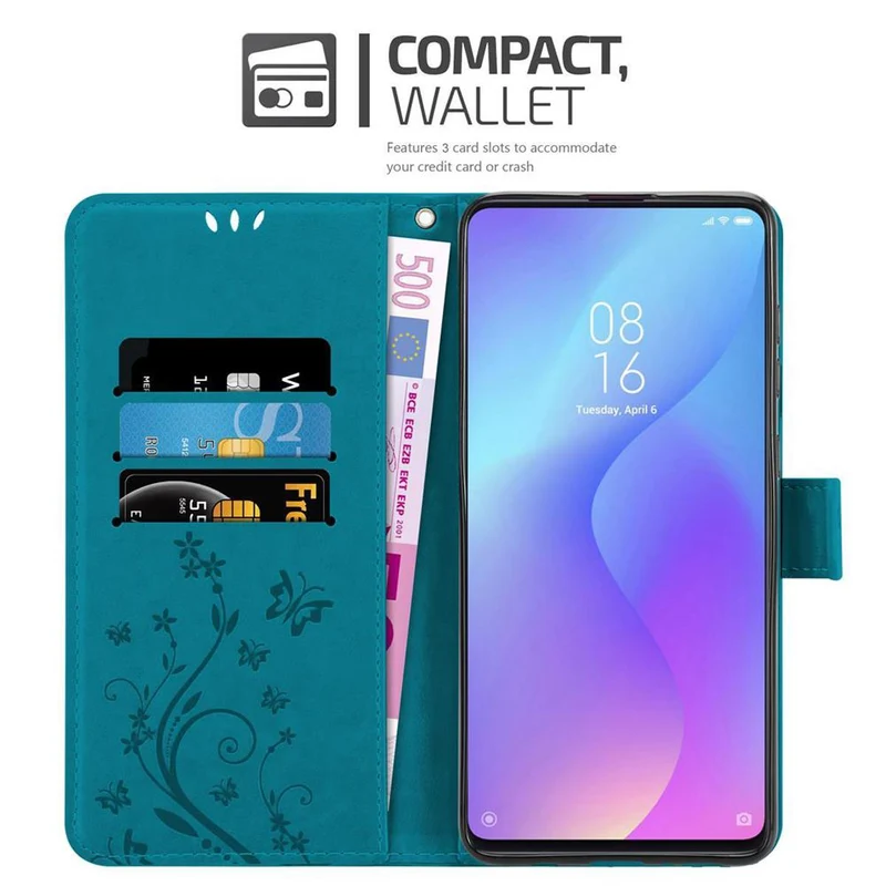 Cadorabo Hülle kompatibel mit Xiaomi Mi 9T / Mi 9T PRO / RedMi K20 / RedMi K20 PRO Schutzhülle im Blumen Design mit Magnetverschluss, Standfunktion und Kartenfächern