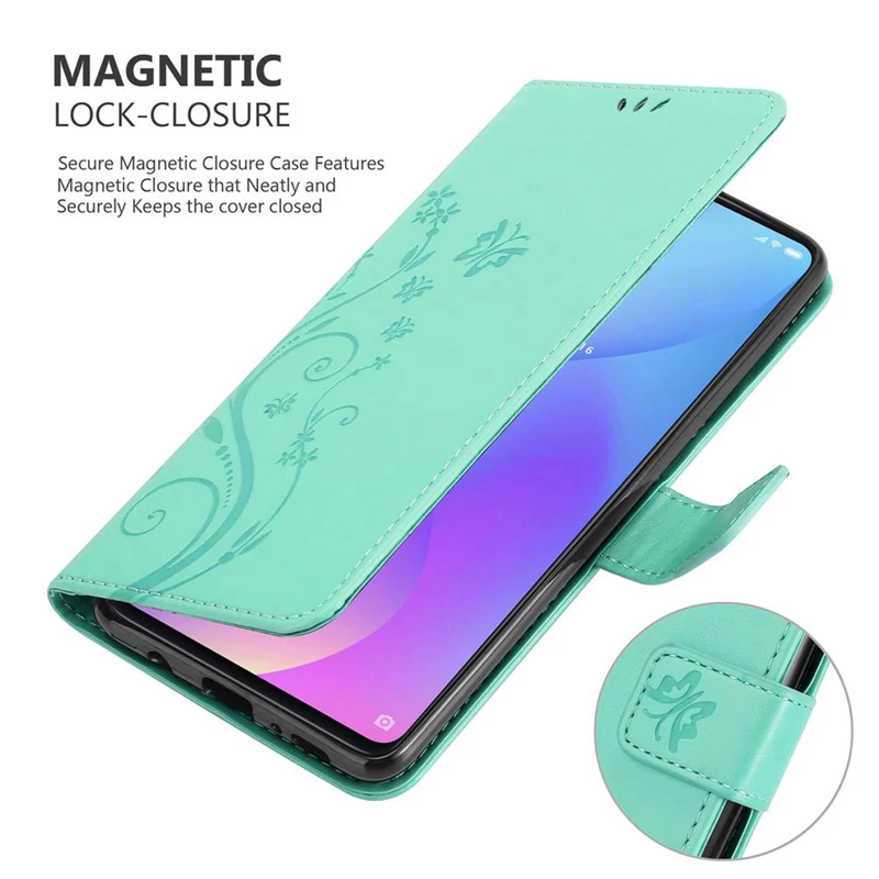 Cadorabo Hülle kompatibel mit Xiaomi Mi 9T / Mi 9T PRO / RedMi K20 / RedMi K20 PRO Schutzhülle im Blumen Design mit Magnetverschluss, Standfunktion und Kartenfächern