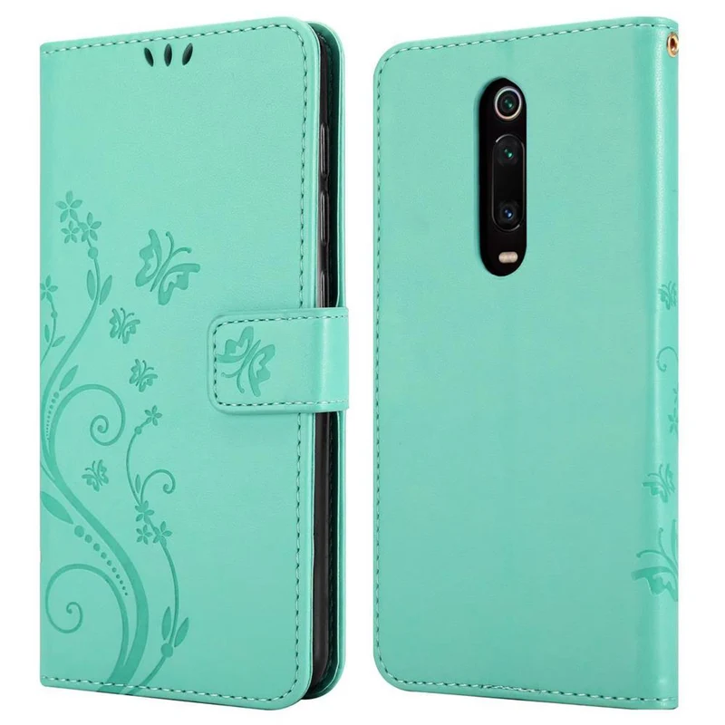 Cadorabo Hülle kompatibel mit Xiaomi Mi 9T / Mi 9T PRO / RedMi K20 / RedMi K20 PRO Schutzhülle im Blumen Design mit Magnetverschluss, Standfunktion und Kartenfächern