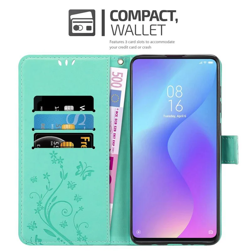 Cadorabo Hülle kompatibel mit Xiaomi Mi 9T / Mi 9T PRO / RedMi K20 / RedMi K20 PRO Schutzhülle im Blumen Design mit Magnetverschluss, Standfunktion und Kartenfächern