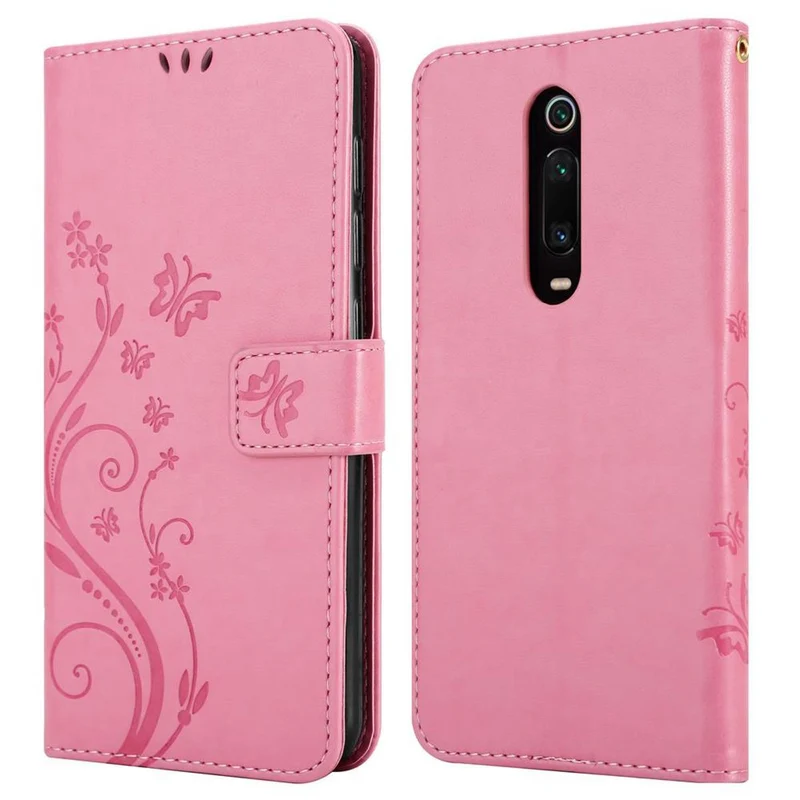 Cadorabo Hülle kompatibel mit Xiaomi Mi 9T / Mi 9T PRO / RedMi K20 / RedMi K20 PRO Schutzhülle im Blumen Design mit Magnetverschluss, Standfunktion und Kartenfächern