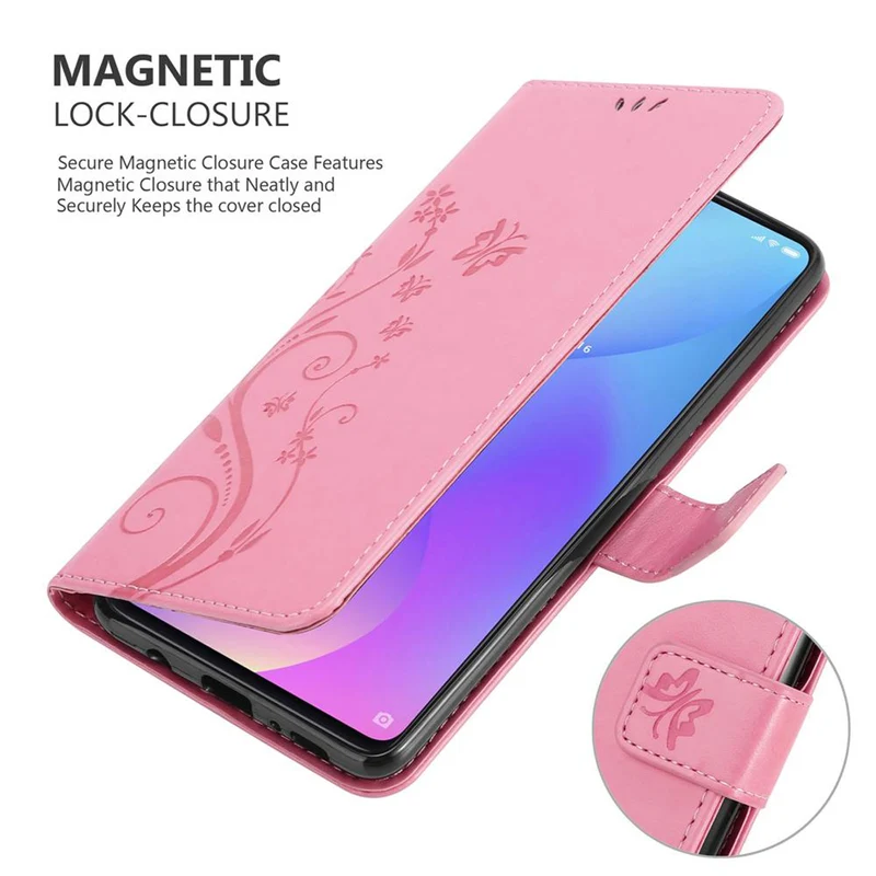 Cadorabo Hülle kompatibel mit Xiaomi Mi 9T / Mi 9T PRO / RedMi K20 / RedMi K20 PRO Schutzhülle im Blumen Design mit Magnetverschluss, Standfunktion und Kartenfächern