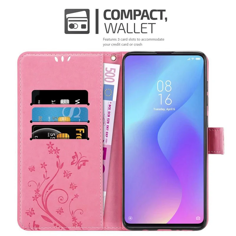 Cadorabo Hülle kompatibel mit Xiaomi Mi 9T / Mi 9T PRO / RedMi K20 / RedMi K20 PRO Schutzhülle im Blumen Design mit Magnetverschluss, Standfunktion und Kartenfächern
