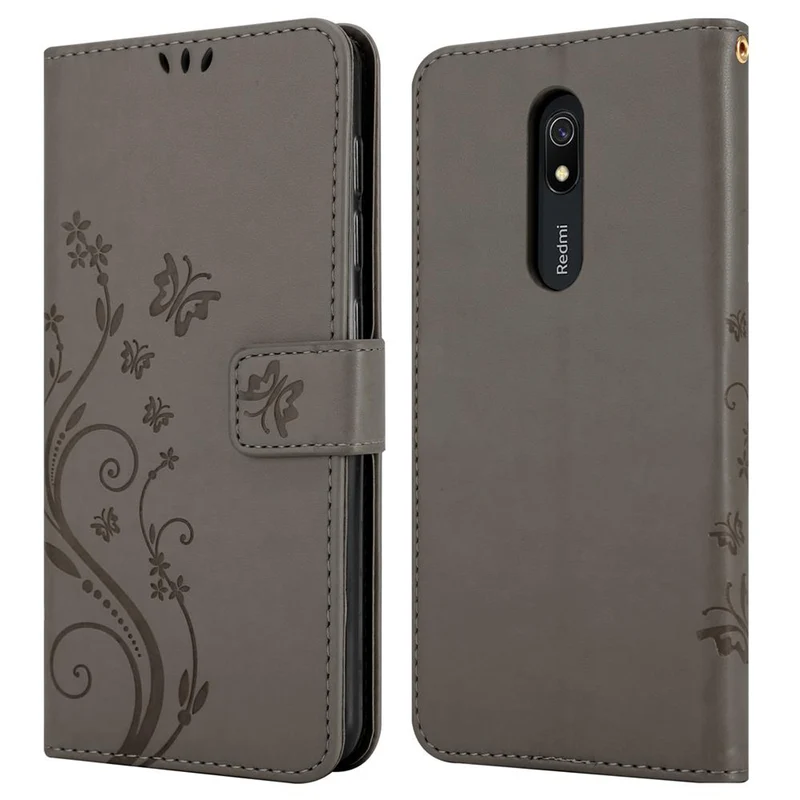 Cadorabo Hülle kompatibel mit Xiaomi RedMi 8A Schutzhülle im Blumen Design mit Magnetverschluss, Standfunktion und Kartenfächern