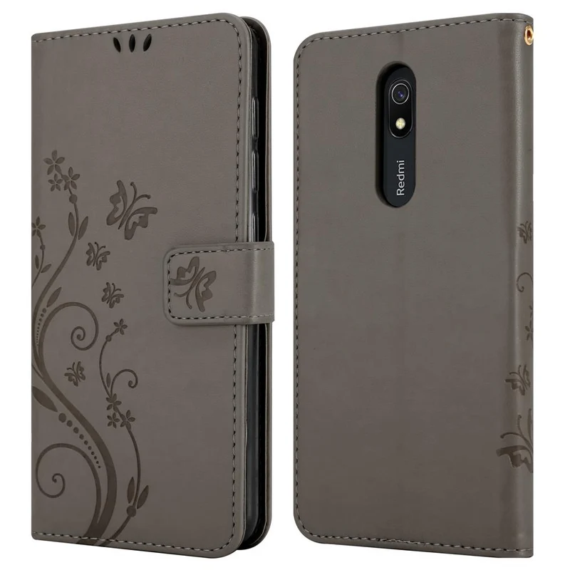 Cadorabo Hülle kompatibel mit Xiaomi RedMi 8A Schutzhülle im Blumen Design mit Magnetverschluss, Standfunktion und Kartenfächern