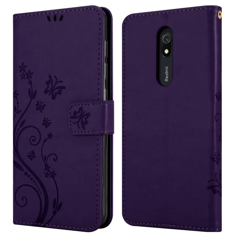 Cadorabo Hülle kompatibel mit Xiaomi RedMi 8A Schutzhülle im Blumen Design mit Magnetverschluss, Standfunktion und Kartenfächern