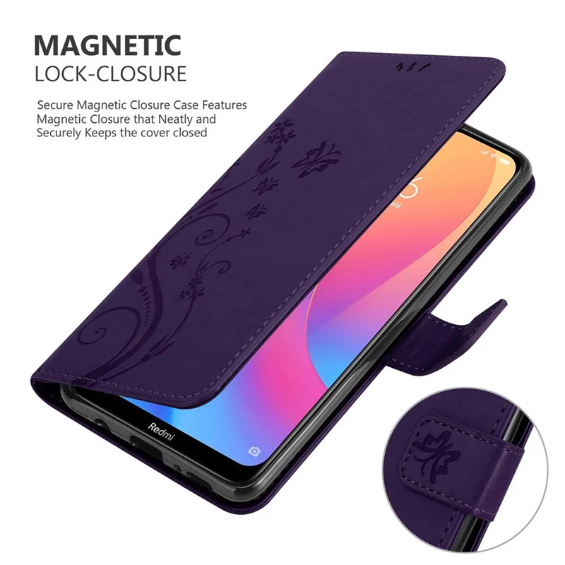 Cadorabo Hülle kompatibel mit Xiaomi RedMi 8A Schutzhülle im Blumen Design mit Magnetverschluss, Standfunktion und Kartenfächern