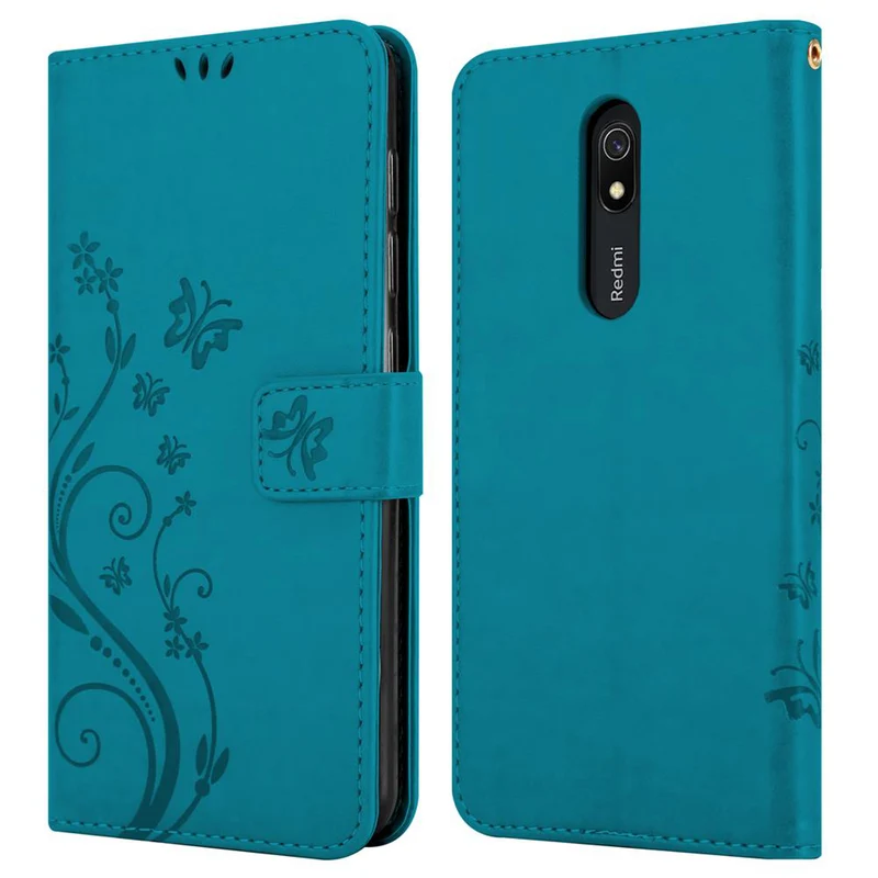 Cadorabo Hülle kompatibel mit Xiaomi RedMi 8A Schutzhülle im Blumen Design mit Magnetverschluss, Standfunktion und Kartenfächern