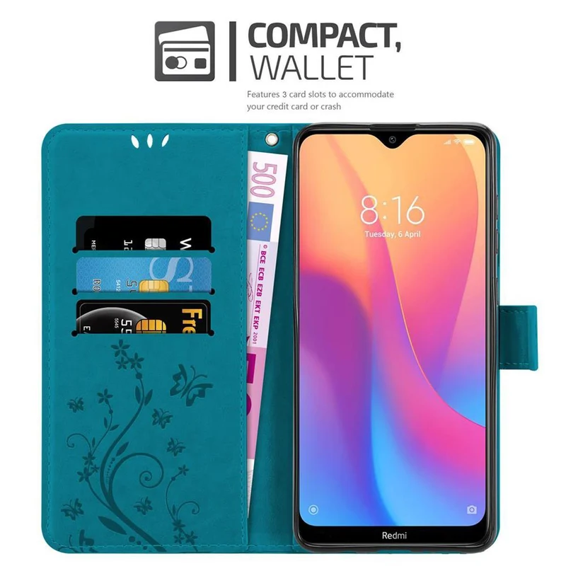 Cadorabo Hülle kompatibel mit Xiaomi RedMi 8A Schutzhülle im Blumen Design mit Magnetverschluss, Standfunktion und Kartenfächern