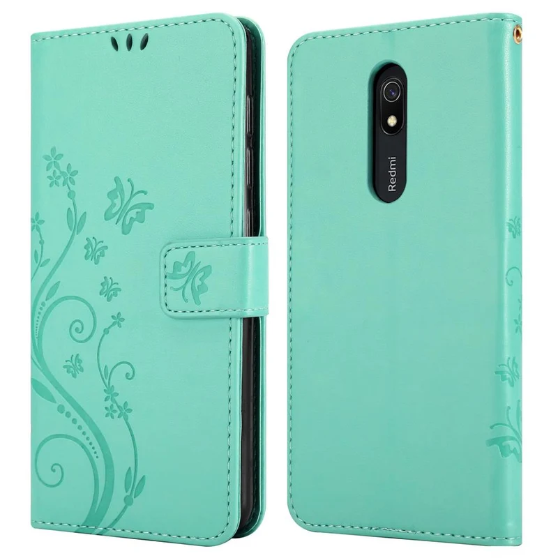 Cadorabo Hülle kompatibel mit Xiaomi RedMi 8A Schutzhülle im Blumen Design mit Magnetverschluss, Standfunktion und Kartenfächern