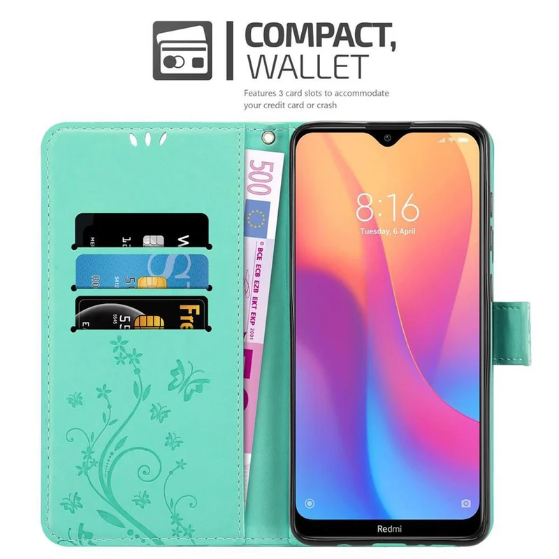 Cadorabo Hülle kompatibel mit Xiaomi RedMi 8A Schutzhülle im Blumen Design mit Magnetverschluss, Standfunktion und Kartenfächern