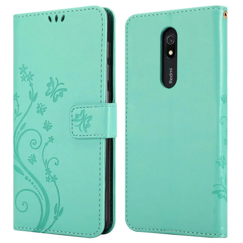 Cadorabo Hülle kompatibel mit Xiaomi RedMi 8A Schutzhülle im Blumen Design mit Magnetverschluss, Standfunktion und Kartenfächern