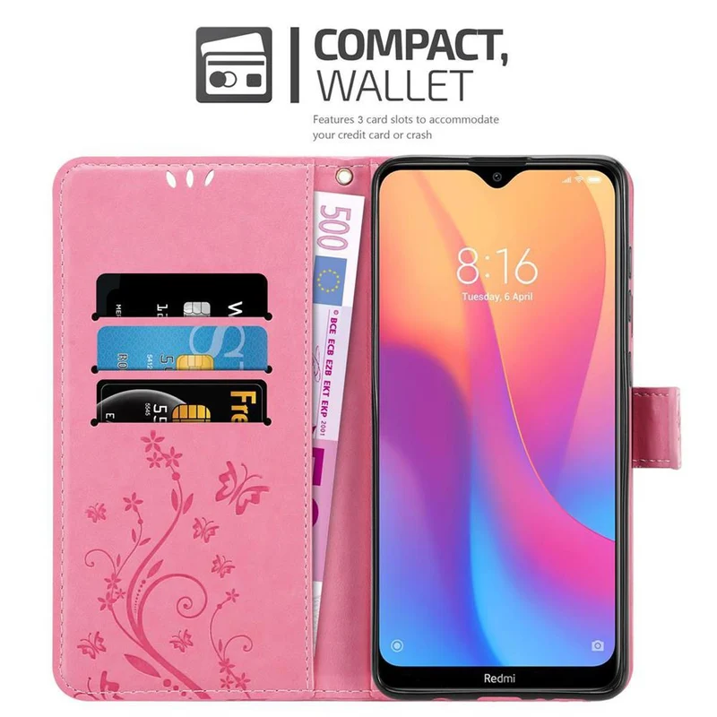 Cadorabo Hülle kompatibel mit Xiaomi RedMi 8A Schutzhülle im Blumen Design mit Magnetverschluss, Standfunktion und Kartenfächern