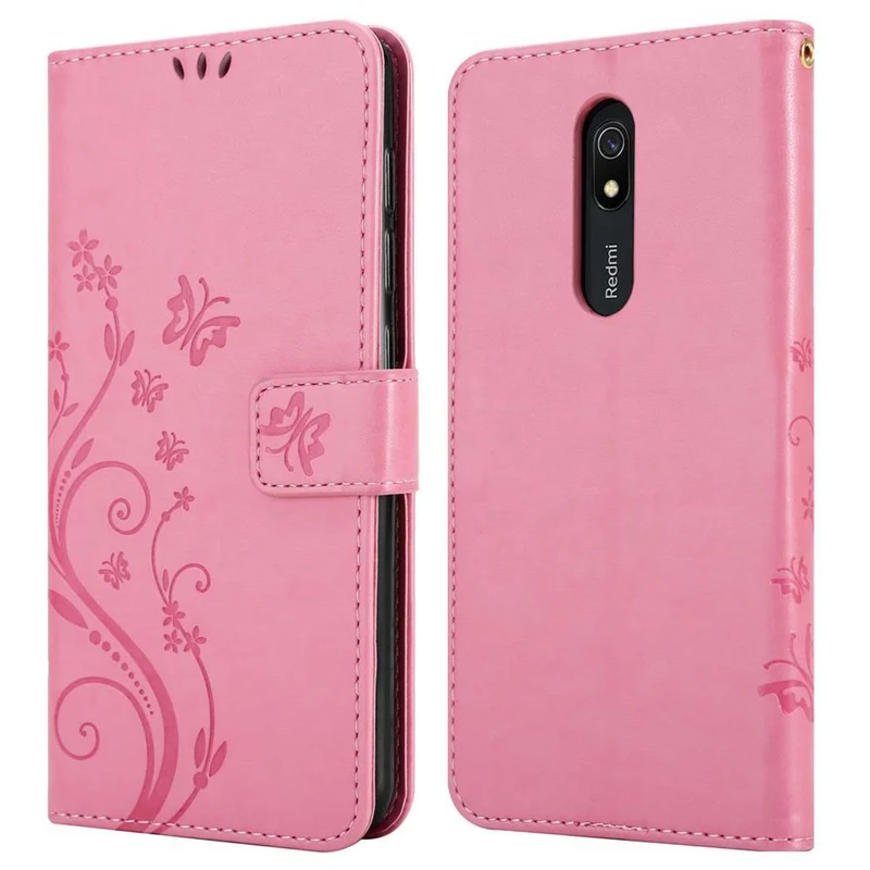 Cadorabo Hülle kompatibel mit Xiaomi RedMi 8A Schutzhülle im Blumen Design mit Magnetverschluss, Standfunktion und Kartenfächern