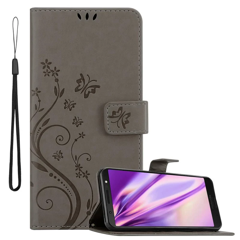 Cadorabo Hülle kompatibel mit Motorola MOTO G6 PLUS Schutzhülle im Blumen Design mit Magnetverschluss, Standfunktion und Kartenfächern