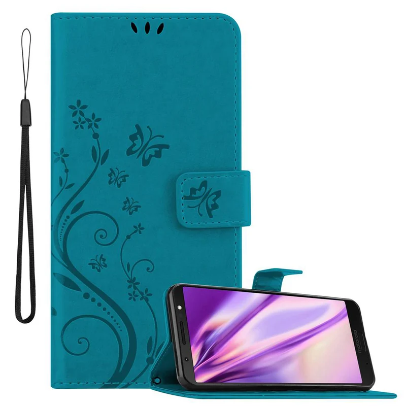 Cadorabo Hülle kompatibel mit Motorola MOTO G6 PLUS Schutzhülle im Blumen Design mit Magnetverschluss, Standfunktion und Kartenfächern
