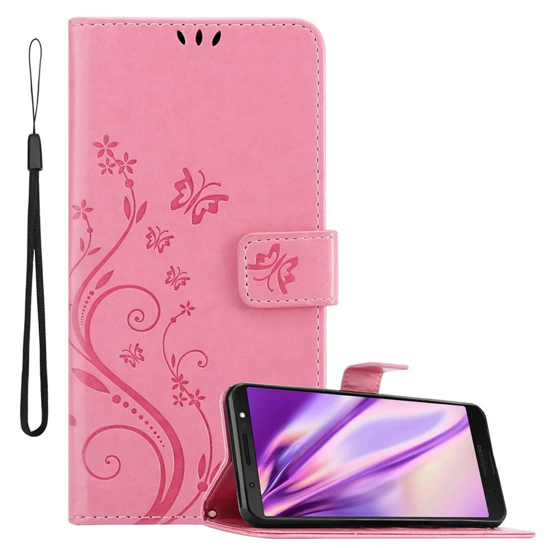Cadorabo Hülle kompatibel mit Motorola MOTO G6 PLUS Schutzhülle im Blumen Design mit Magnetverschluss, Standfunktion und Kartenfächern
