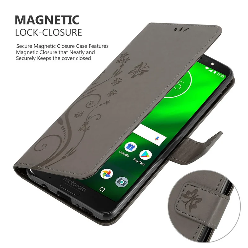 Cadorabo Hülle kompatibel mit Motorola MOTO G6 PLUS Schutzhülle im Blumen Design mit Magnetverschluss, Standfunktion und Kartenfächern
