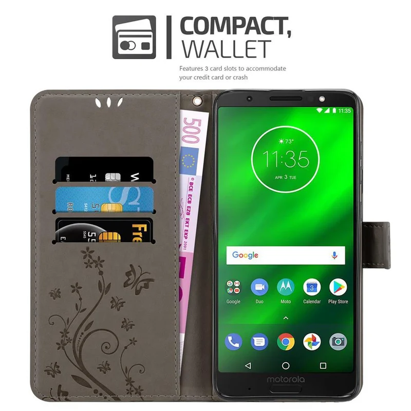 Cadorabo Hülle kompatibel mit Motorola MOTO G6 PLUS Schutzhülle im Blumen Design mit Magnetverschluss, Standfunktion und Kartenfächern
