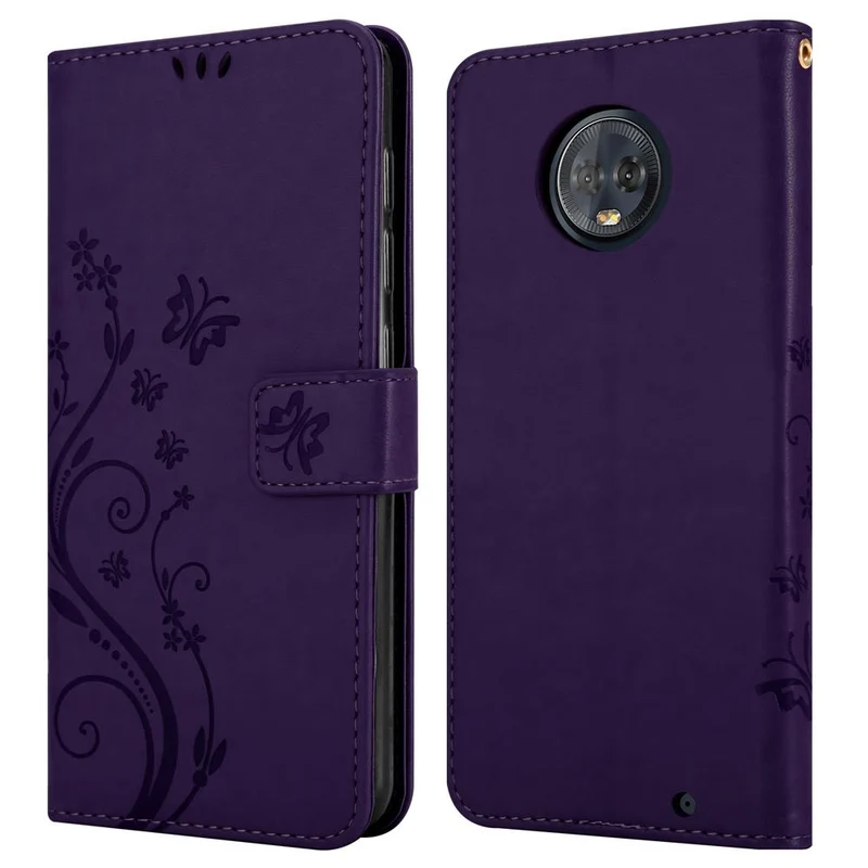 Cadorabo Hülle kompatibel mit Motorola MOTO G6 PLUS Schutzhülle im Blumen Design mit Magnetverschluss, Standfunktion und Kartenfächern