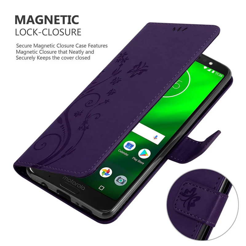 Cadorabo Hülle kompatibel mit Motorola MOTO G6 PLUS Schutzhülle im Blumen Design mit Magnetverschluss, Standfunktion und Kartenfächern