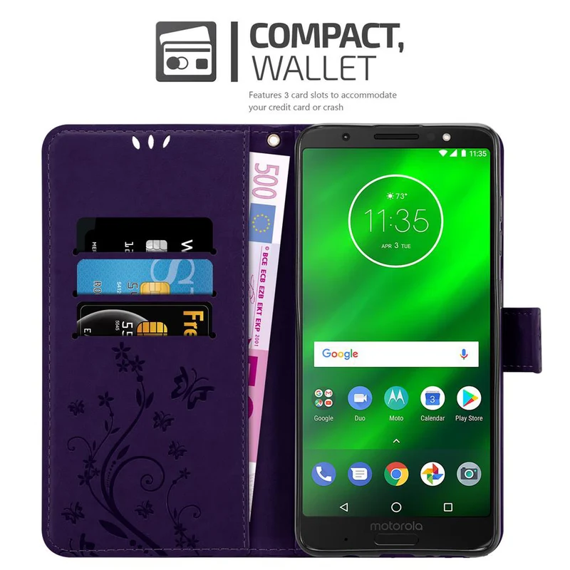 Cadorabo Hülle kompatibel mit Motorola MOTO G6 PLUS Schutzhülle im Blumen Design mit Magnetverschluss, Standfunktion und Kartenfächern