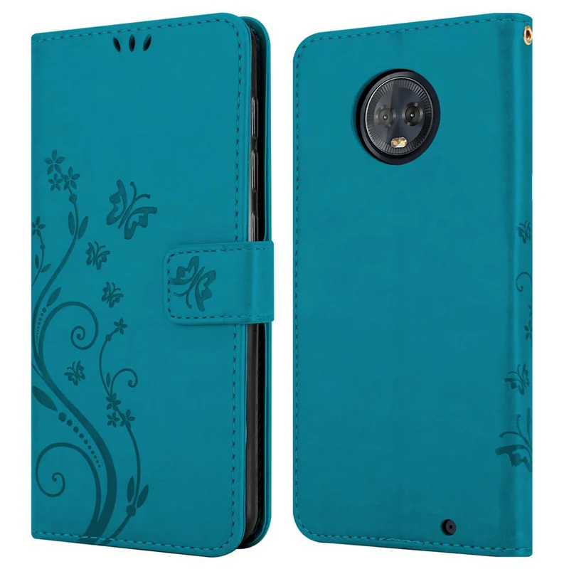 Cadorabo Hülle kompatibel mit Motorola MOTO G6 PLUS Schutzhülle im Blumen Design mit Magnetverschluss, Standfunktion und Kartenfächern