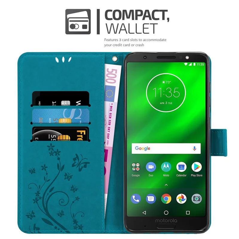 Cadorabo Hülle kompatibel mit Motorola MOTO G6 PLUS Schutzhülle im Blumen Design mit Magnetverschluss, Standfunktion und Kartenfächern