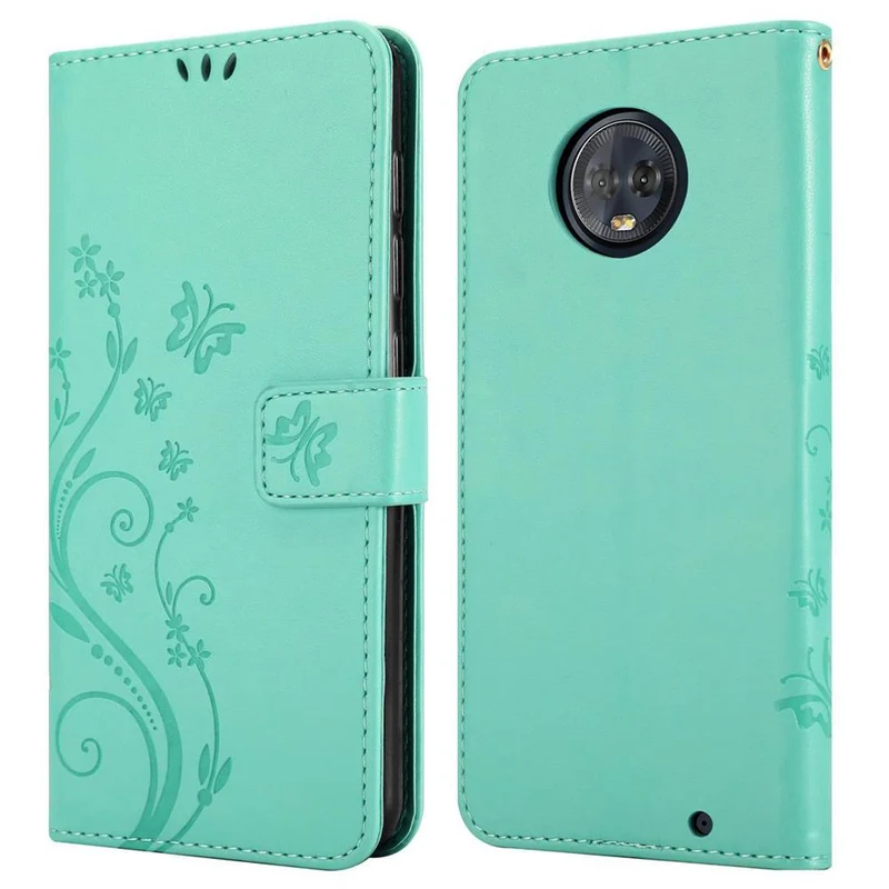 Cadorabo Hülle kompatibel mit Motorola MOTO G6 PLUS Schutzhülle im Blumen Design mit Magnetverschluss, Standfunktion und Kartenfächern