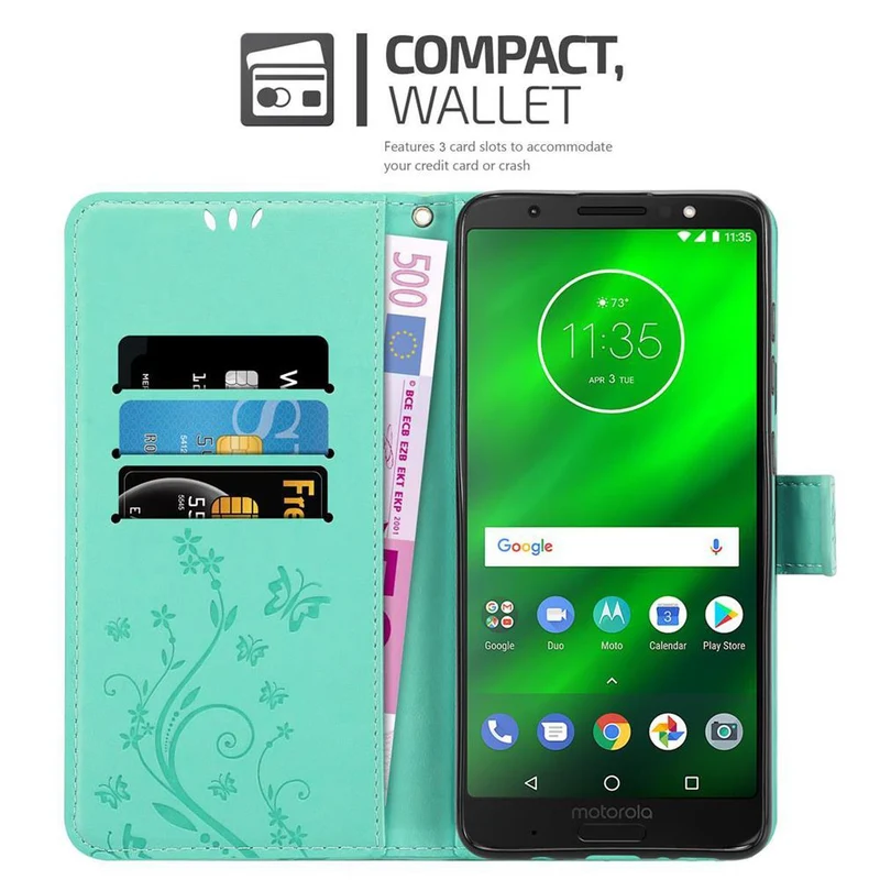 Cadorabo Hülle kompatibel mit Motorola MOTO G6 PLUS Schutzhülle im Blumen Design mit Magnetverschluss, Standfunktion und Kartenfächern