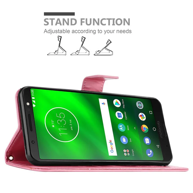 Cadorabo Hülle kompatibel mit Motorola MOTO G6 PLUS Schutzhülle im Blumen Design mit Magnetverschluss, Standfunktion und Kartenfächern