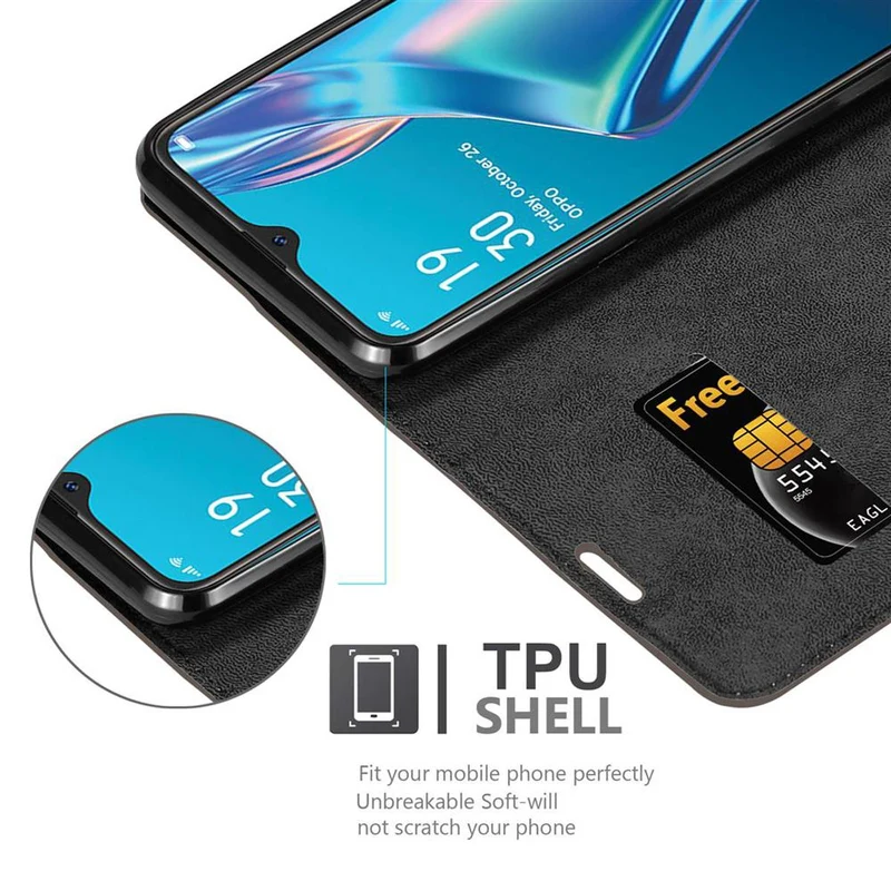 Cadorabo Hülle kompatibel mit Oppo A12 Schutzhülle mit Magnetverschluss, Standfunktion und Kartenfach