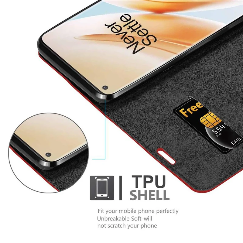 Cadorabo Hülle kompatibel mit OnePlus 8 PRO Schutzhülle mit Magnetverschluss, Standfunktion und Kartenfach