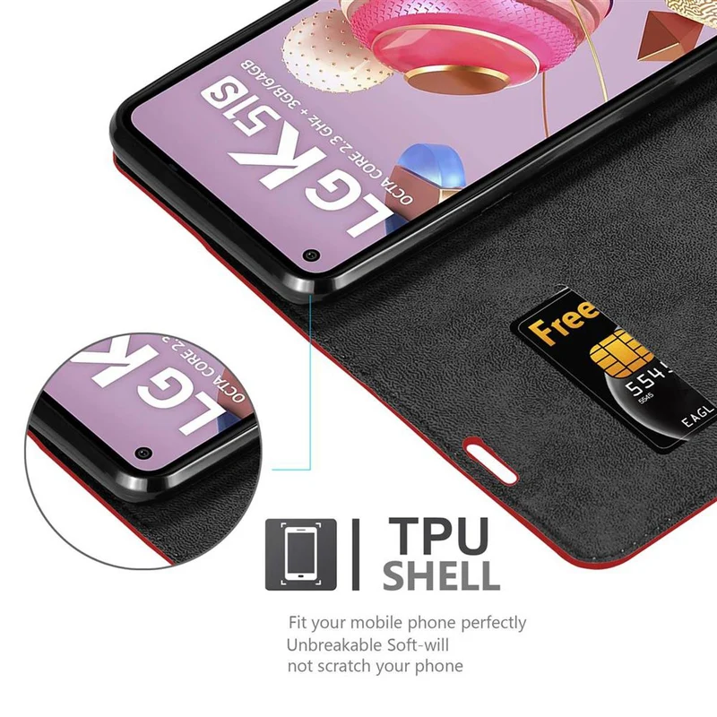 Cadorabo Hülle kompatibel mit LG K51S Schutzhülle mit Magnetverschluss, Standfunktion und Kartenfach
