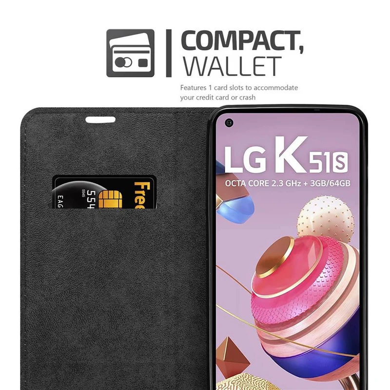 Cadorabo Hülle kompatibel mit LG K51S Schutzhülle mit Magnetverschluss, Standfunktion und Kartenfach