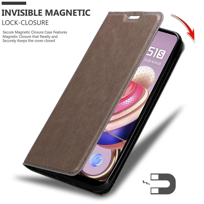 Cadorabo Hülle kompatibel mit LG K51S Schutzhülle mit Magnetverschluss, Standfunktion und Kartenfach