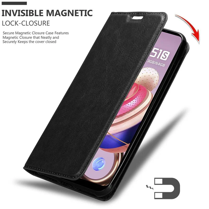 Cadorabo Hülle kompatibel mit LG K51S Schutzhülle mit Magnetverschluss, Standfunktion und Kartenfach