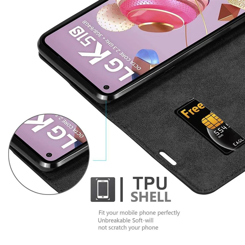 Cadorabo Hülle kompatibel mit LG K51S Schutzhülle mit Magnetverschluss, Standfunktion und Kartenfach