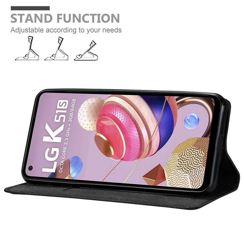 Cadorabo Hülle kompatibel mit LG K51S Schutzhülle mit Magnetverschluss, Standfunktion und Kartenfach