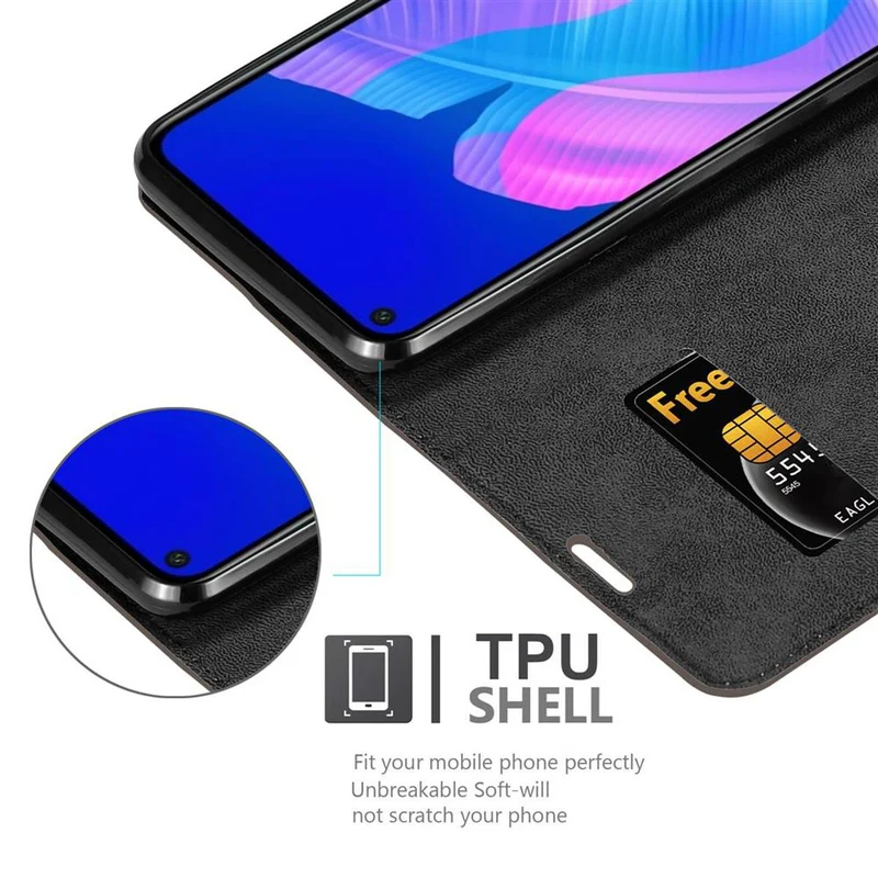 Cadorabo Hülle kompatibel mit Huawei P40 LITE E Schutzhülle mit Magnetverschluss, Standfunktion und Kartenfach