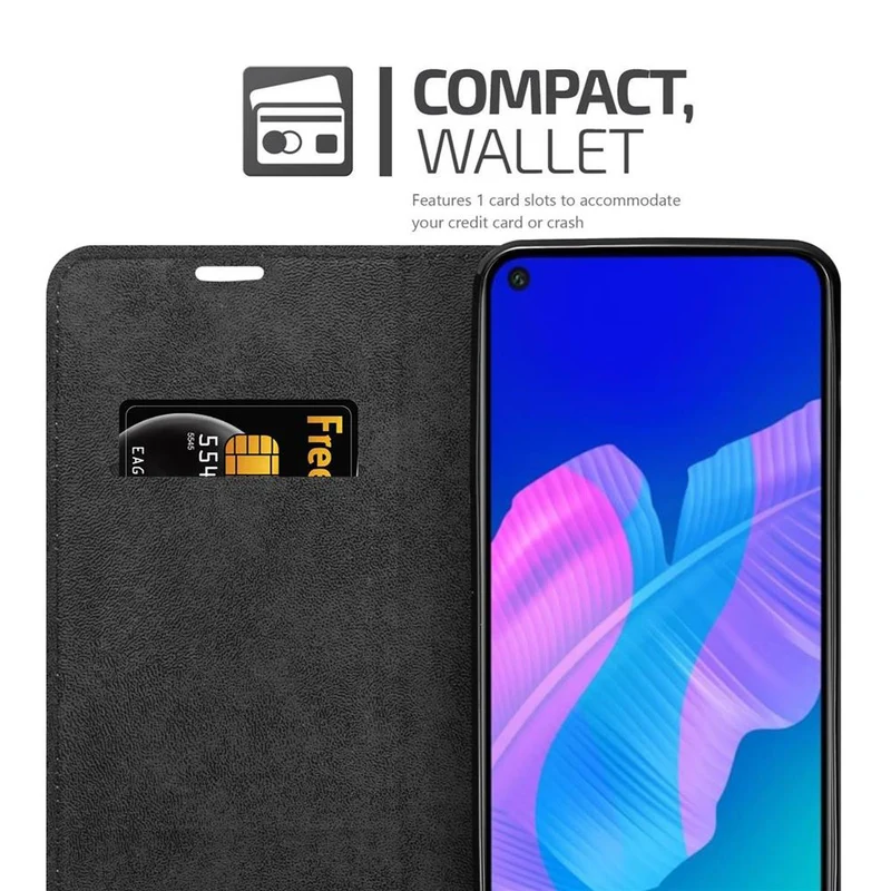 Cadorabo Hülle kompatibel mit Huawei P40 LITE E Schutzhülle mit Magnetverschluss, Standfunktion und Kartenfach