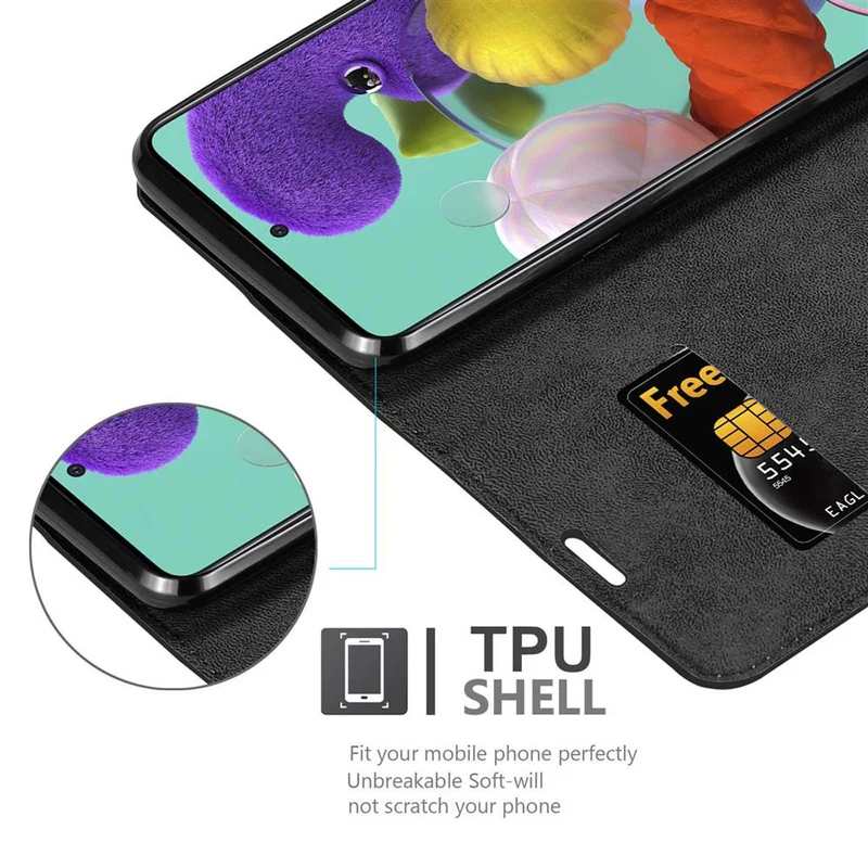 Cadorabo Hülle kompatibel mit Samsung Galaxy A51 5G Schutzhülle mit Magnetverschluss, Standfunktion und Kartenfach