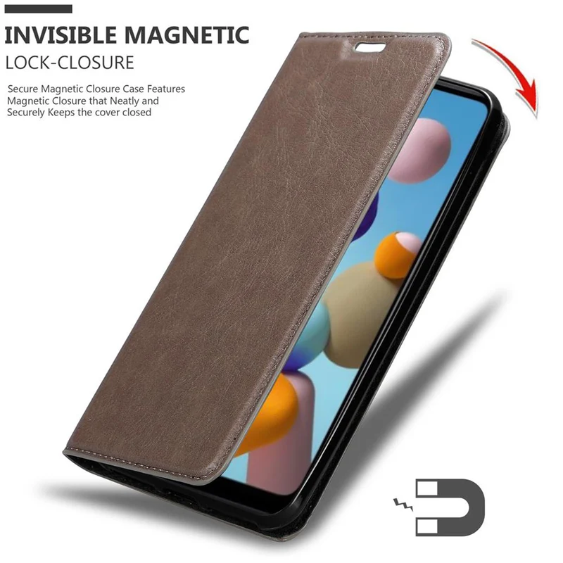 Cadorabo Hülle kompatibel mit Samsung Galaxy A21 Schutzhülle mit Magnetverschluss, Standfunktion und Kartenfach
